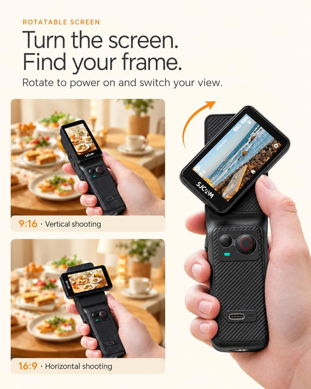 SJCAM C400 4K Vlogging Cámara con tarjeta de 128GB, batería 7H