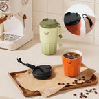 CHEERFUL GOAT Taza de café con forro de cerámica, vaso aislado de viaje de acero inoxidable con forro de cerámica, con tapa, taza a prueba de fugas de 10 onzas para café con agua caliente y fría en