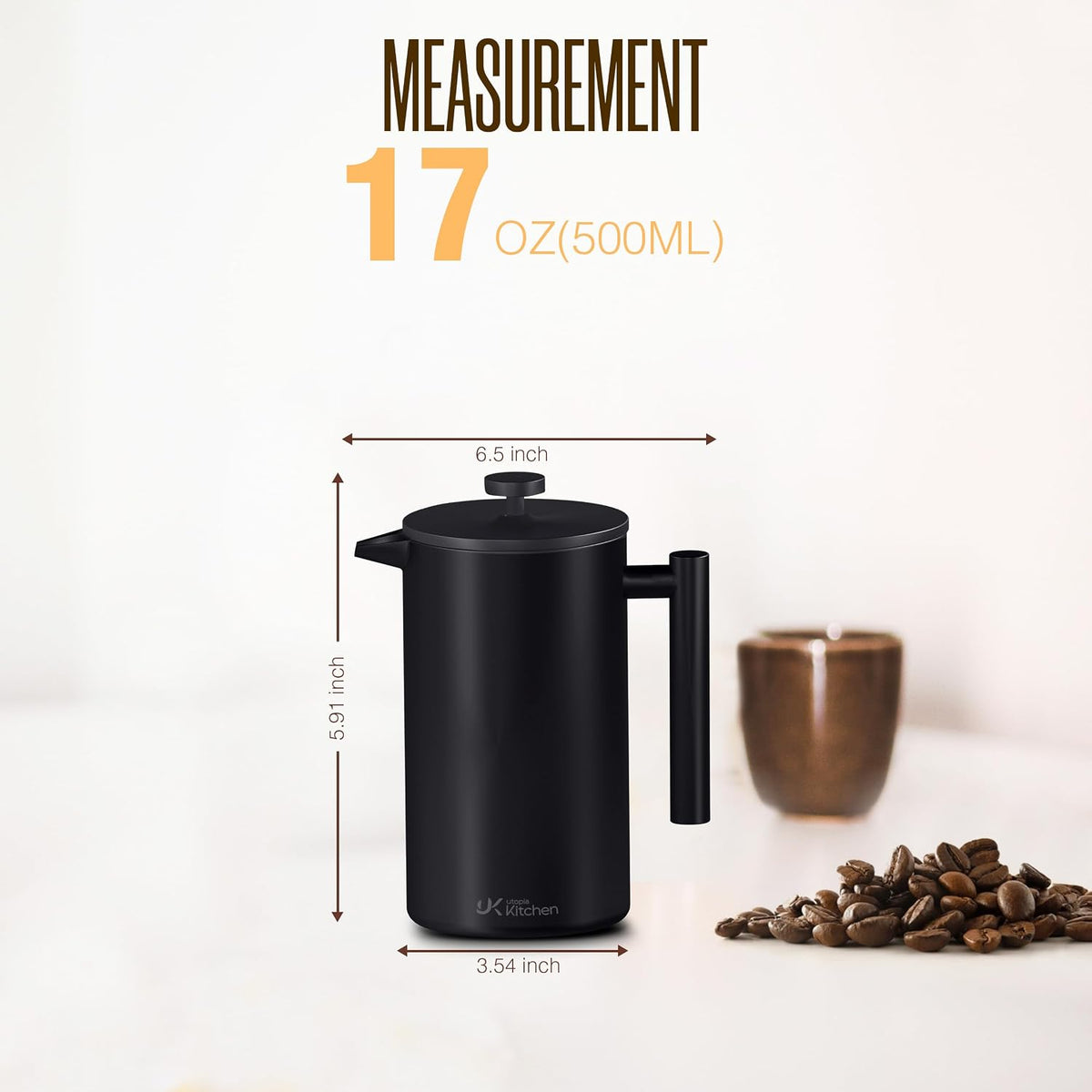Utopia Kitchen Prensa francesa de acero inoxidable de grado 304, 17 onzas