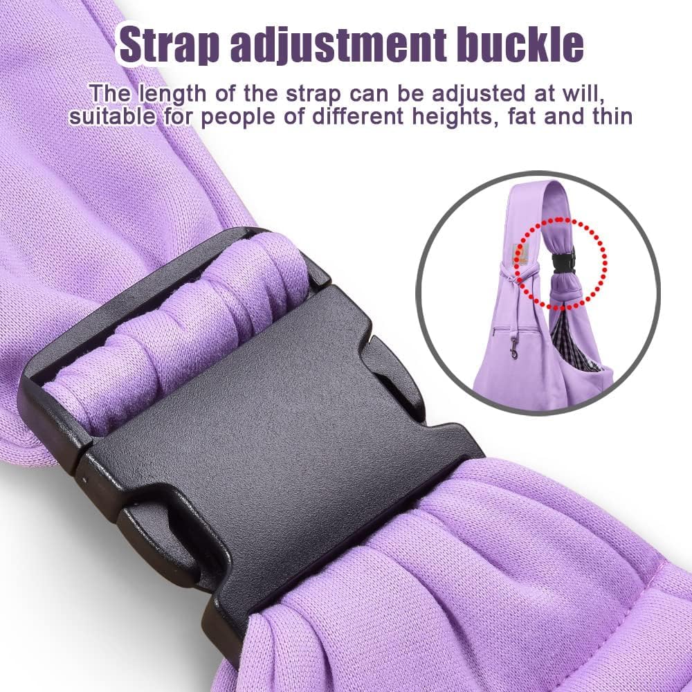 Tomkas Transportador de Cabestrillo para Perros Pequeños – Bolsillo con cremallera y correa ajustable – para mascotas de 3 a 10 libras (morado claro)