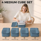 Cubos de embalaje de compresión para viajes, juego de 4 cubos de embalaje ligeros para maletas y mochilas, organizador que ahorra espacio para ropa, Gris Azul 4M