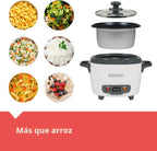 BLACK+DECKER Arrocera de 3 tazas, RC503, 1.5 tazas de arroz crudo, cesta de vapor, cuenco antiadherente extraíble, un toque, blanco