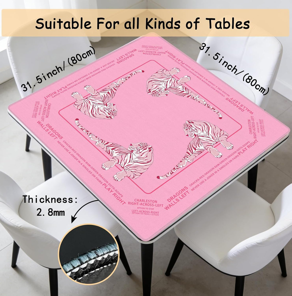 Alfombrilla Mahjong de neopreno con reglas para mesa de 31.5 x 31.5