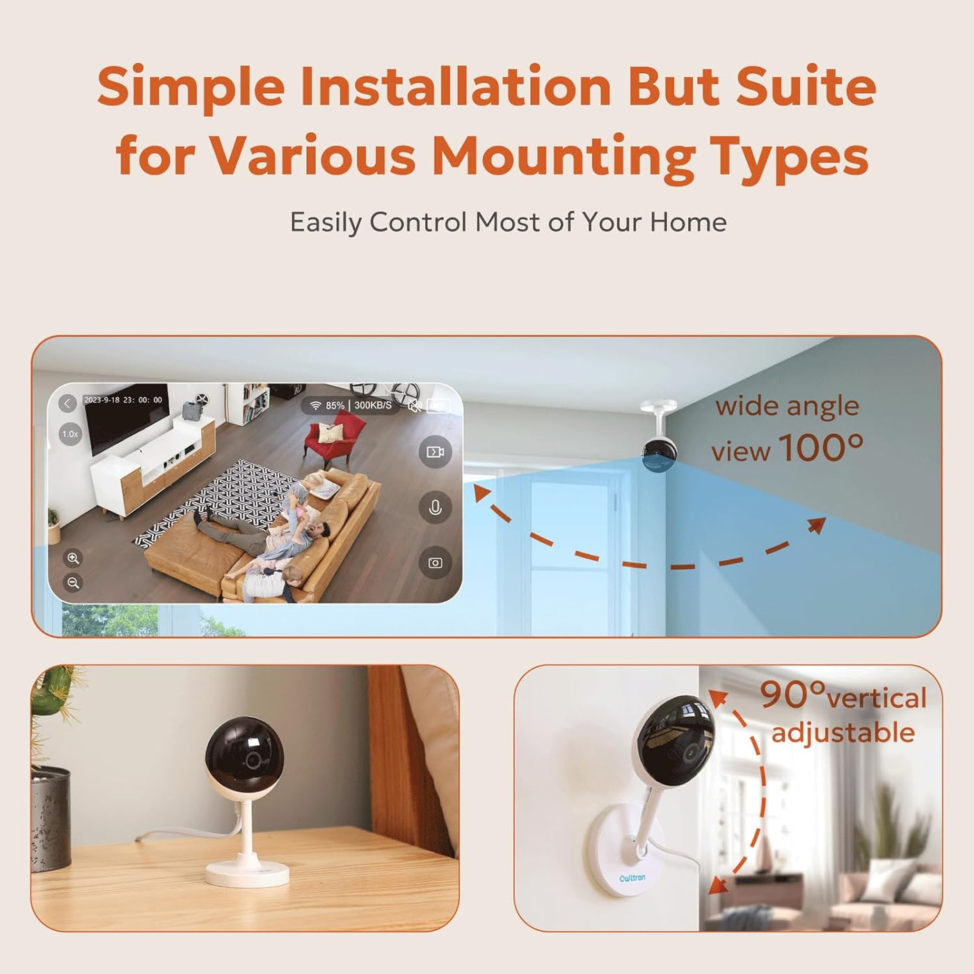 owltron Cámara de seguridad para interiores de 4 MP, paquete de 2 c...