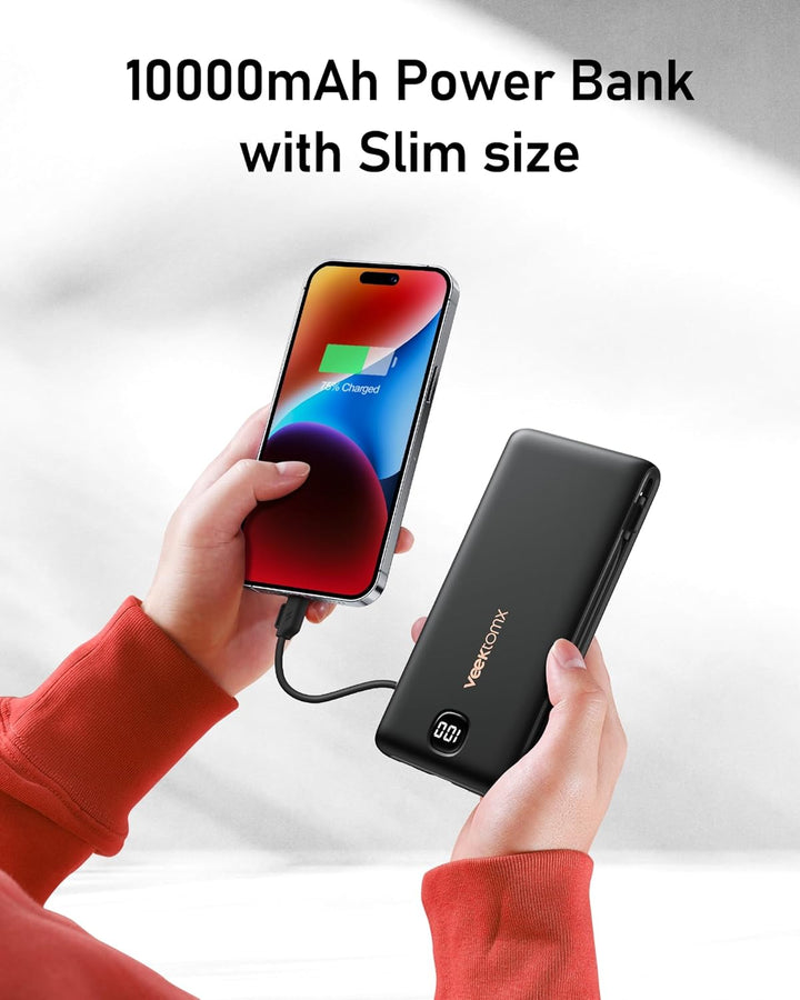 VEEKTOMX - Cargador portátil con cables incorporados de 10000 mAh,...