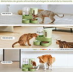 Alimentador automático para gatos, dispensador de agua de acero inoxidable, alimentador de alimentos por gravedad y bebedero con cuenco de comida para mascotas, para gatitos pequeños y medianos, cachorros, mascotas, gran capacidad (verde)