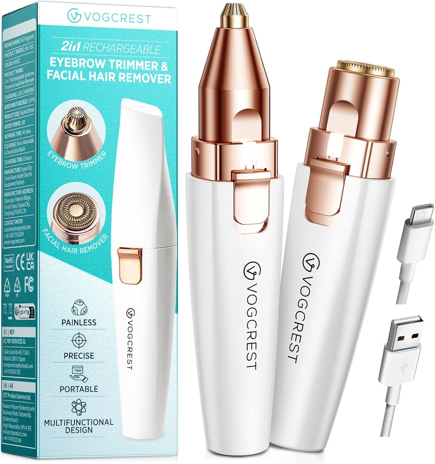 Removedor recargable de cejas y vello facial para mujeres, maquinil...