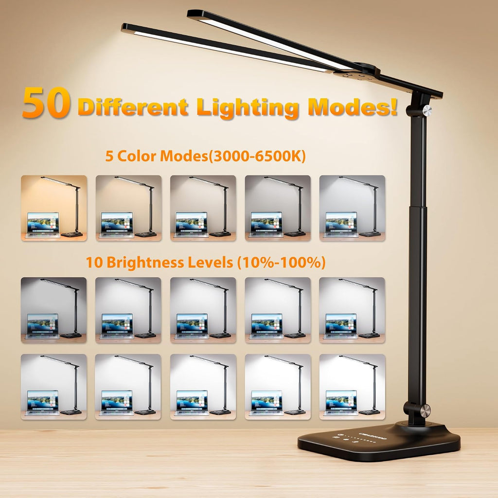 Lámpara Lámpara de escritorio LED para oficina y hogar, luz de escritorio de arquitecto ajustable con adaptador USB, luz de escritorio de atenuación continua para lectura, estudio, banco de trabajo