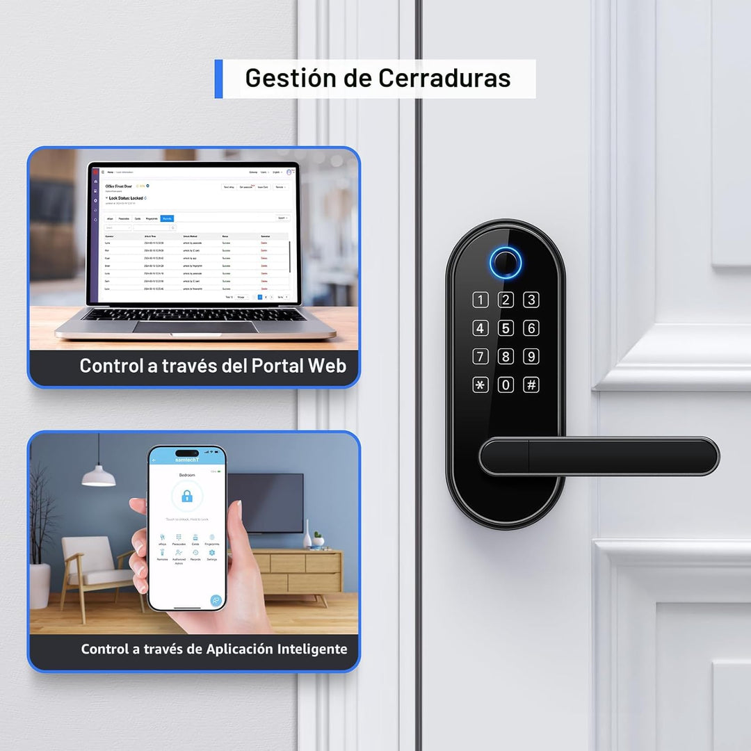 Cerradura inteligente de huellas dactilares Bluetooth con mango y t...