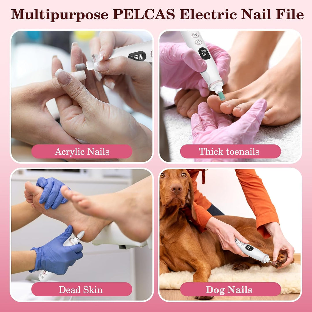 PELCAS Lima de uñas eléctrica, taladro de uñas inalámbrico de 10 ve...