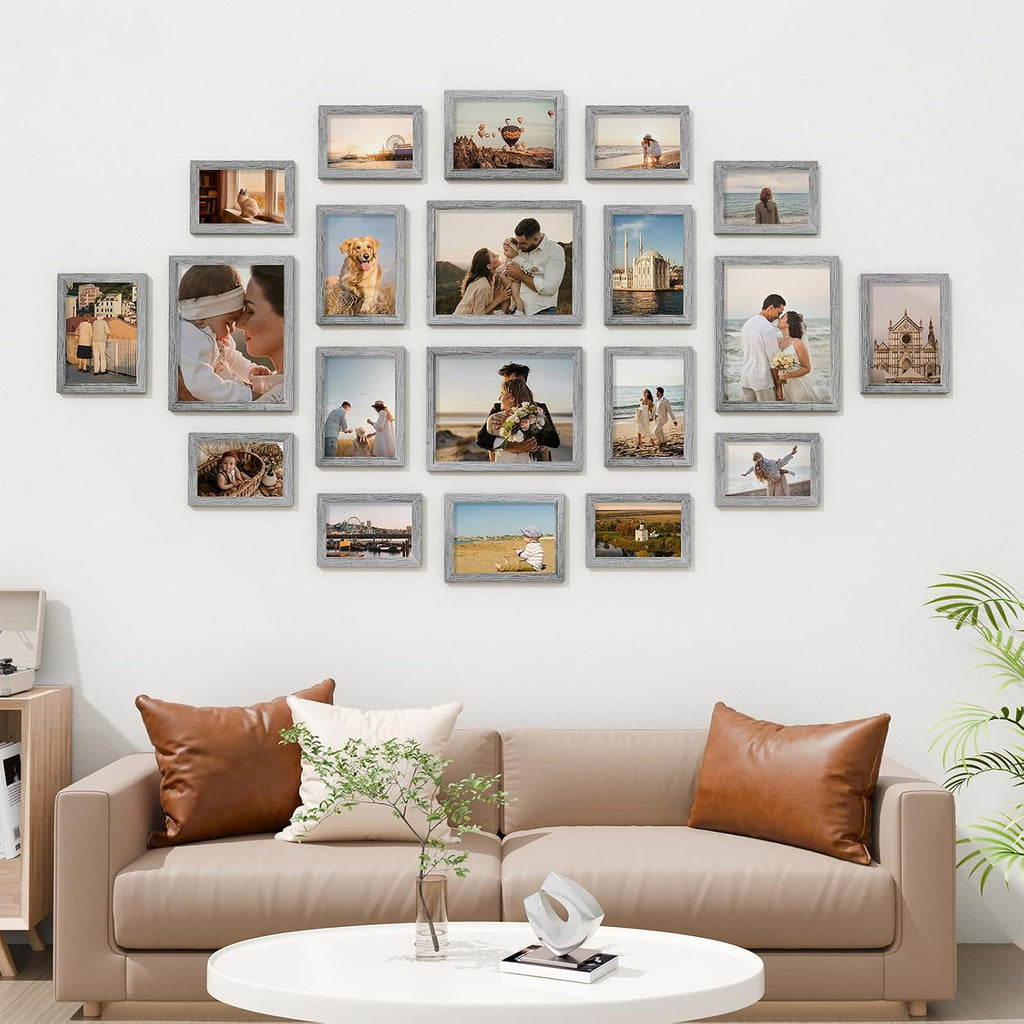 Paquete de 20 marcos de fotos para decoración de pared, color gris