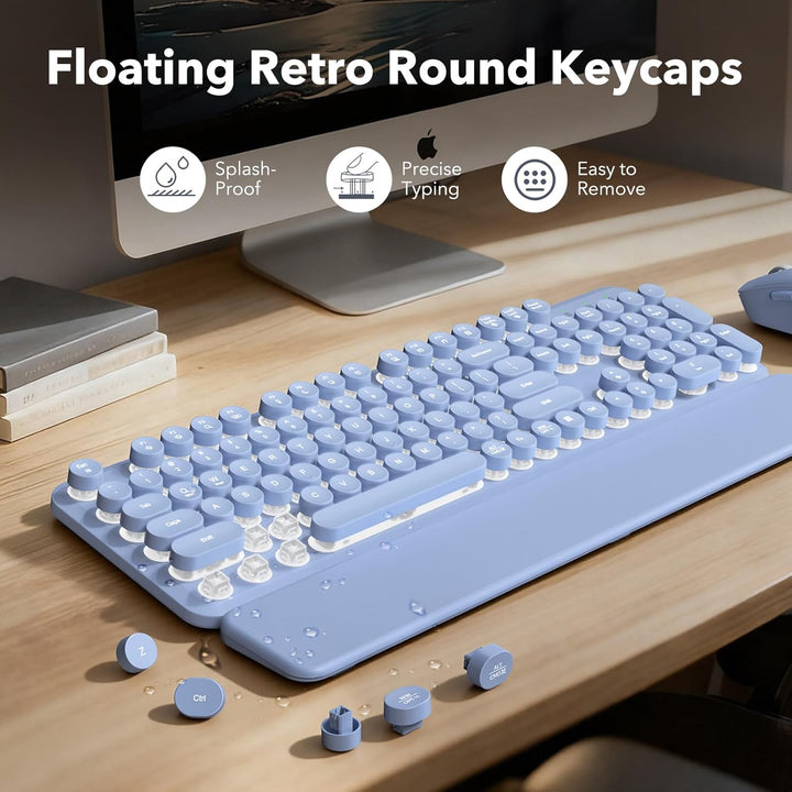 Combo de teclado y mouse inalámbricos, teclas redondas retroilumina...