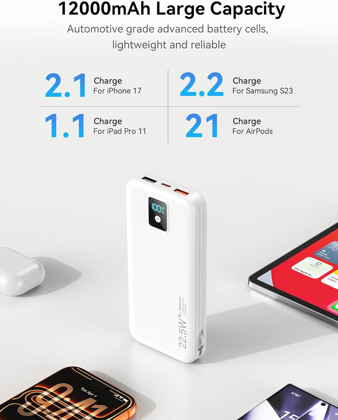 Banco de energía portátil, cargador de teléfono de carga rápida de...