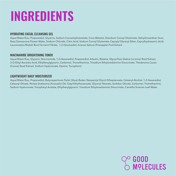 Good Molecules Set de cuidado de la piel limpia, tonifica e hidrata...