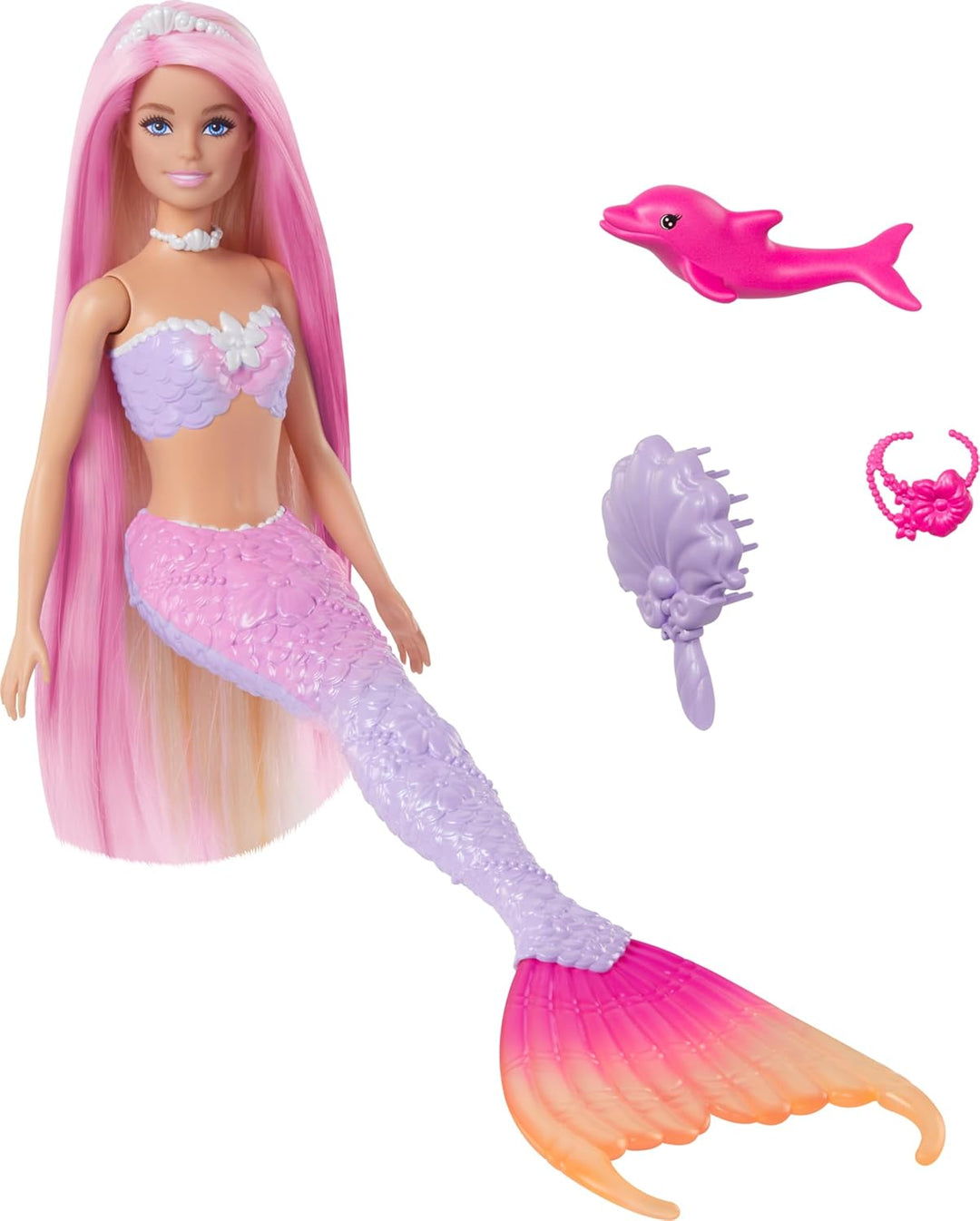 Muñeca Barbie Sirena, \u201CMalibu\u201D con cabello rosa, accesori...