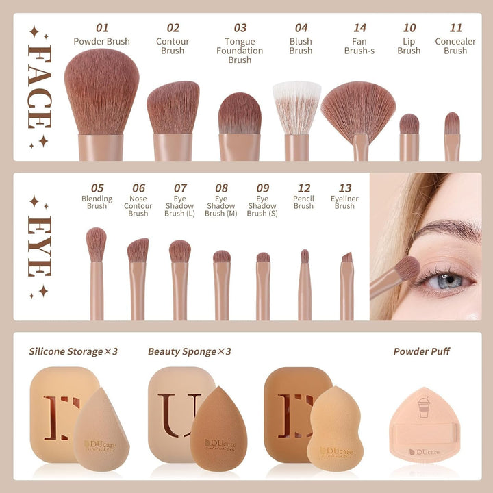 DUcare Juego de regalo de maquillaje de 21 piezas, con 14 brochas d...