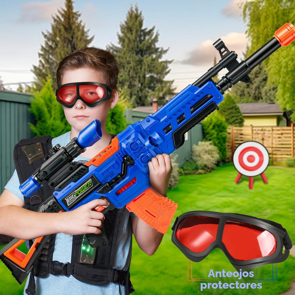 Bigpower Electric Rifle de francotirador de juguete para niños con mira, kit de chaleco táctico, rifle de francotirador automático para niños 4 en 1, rifles de juguete para niños de 8-12, pistolas de