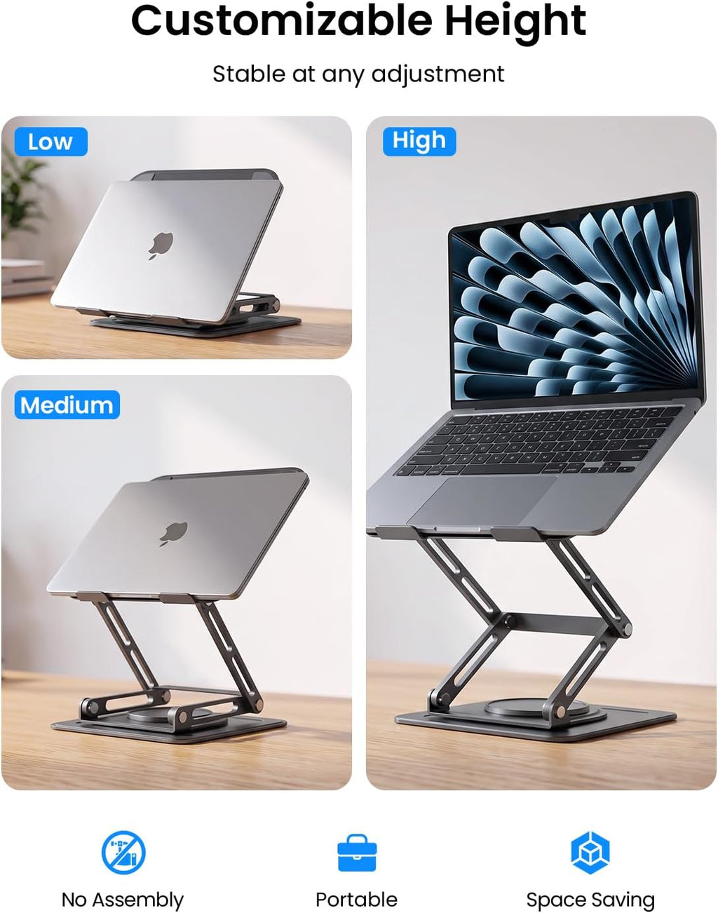 Soporte para laptop de 15 pulgadas para escritorio giratorio de 360°