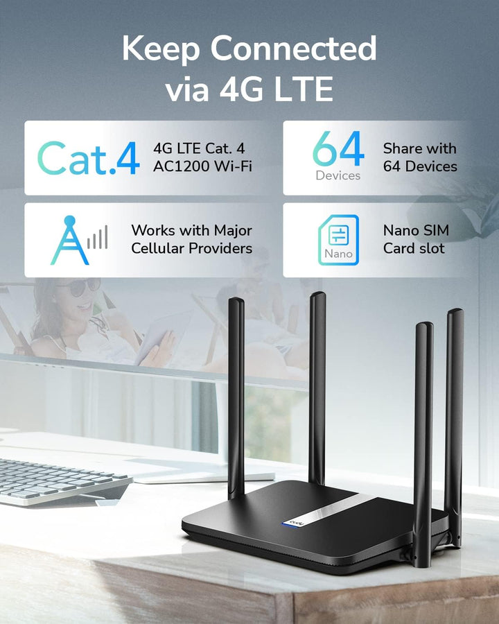 Cudy AC1200 Router de módem 4G LTE desbloqueado de doble