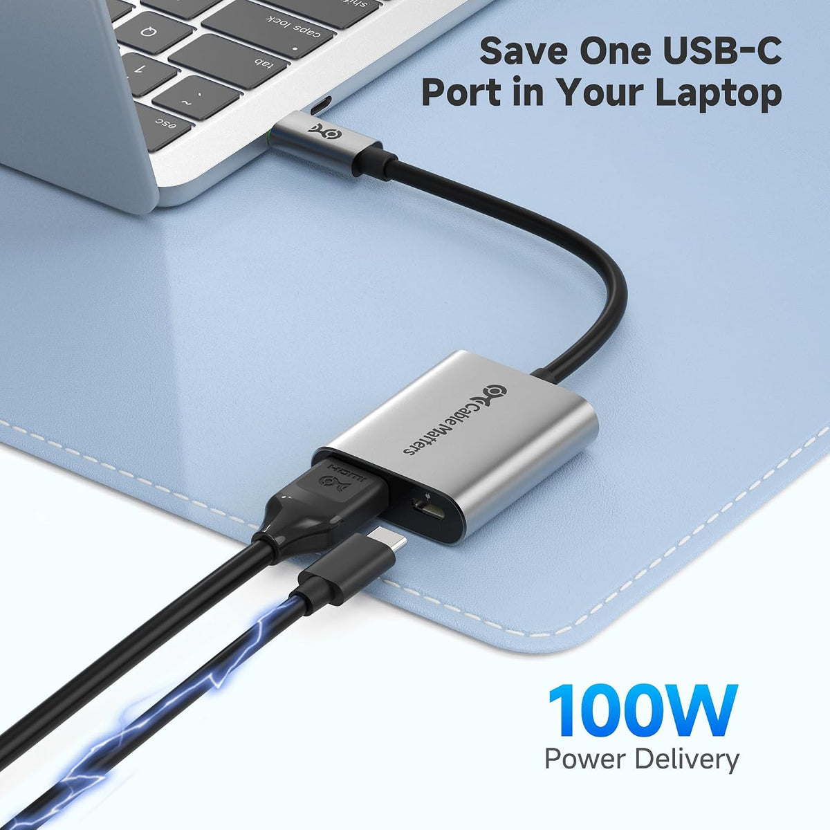 Cable Matters Adaptador USB C a HDMI 2.1 de 48 Gbps con carga de 100 W
