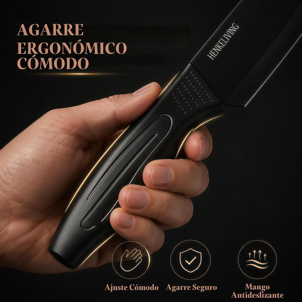 Juego de cuchillos con bloque afilador integrado, apto para lavavajillas