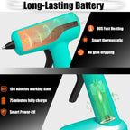 Pistola de silicón inteligente con apagado automático, kit de mini pistola de pegamento sin cable con batería de 2.2A, bolsa de almacenamiento, 40 barras de pegamento, 10 palos de