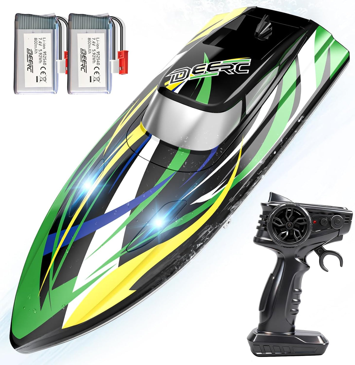 DEERC Barco RC de Alta Velocidad con Luces LED, 18.6 MPH Barco de C...