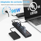 VANGREE, MK1-1200800C8, hub USB 3.2 de 17 puertos, alimentado, adaptador 12V/8A