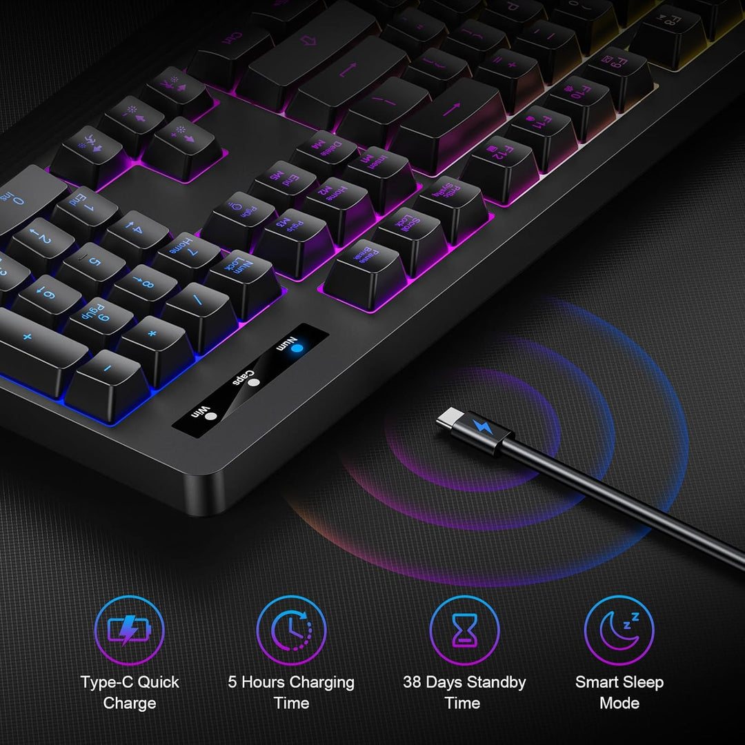 Teclado inalámbrico para juegos, retroiluminación RGB y de un solo...