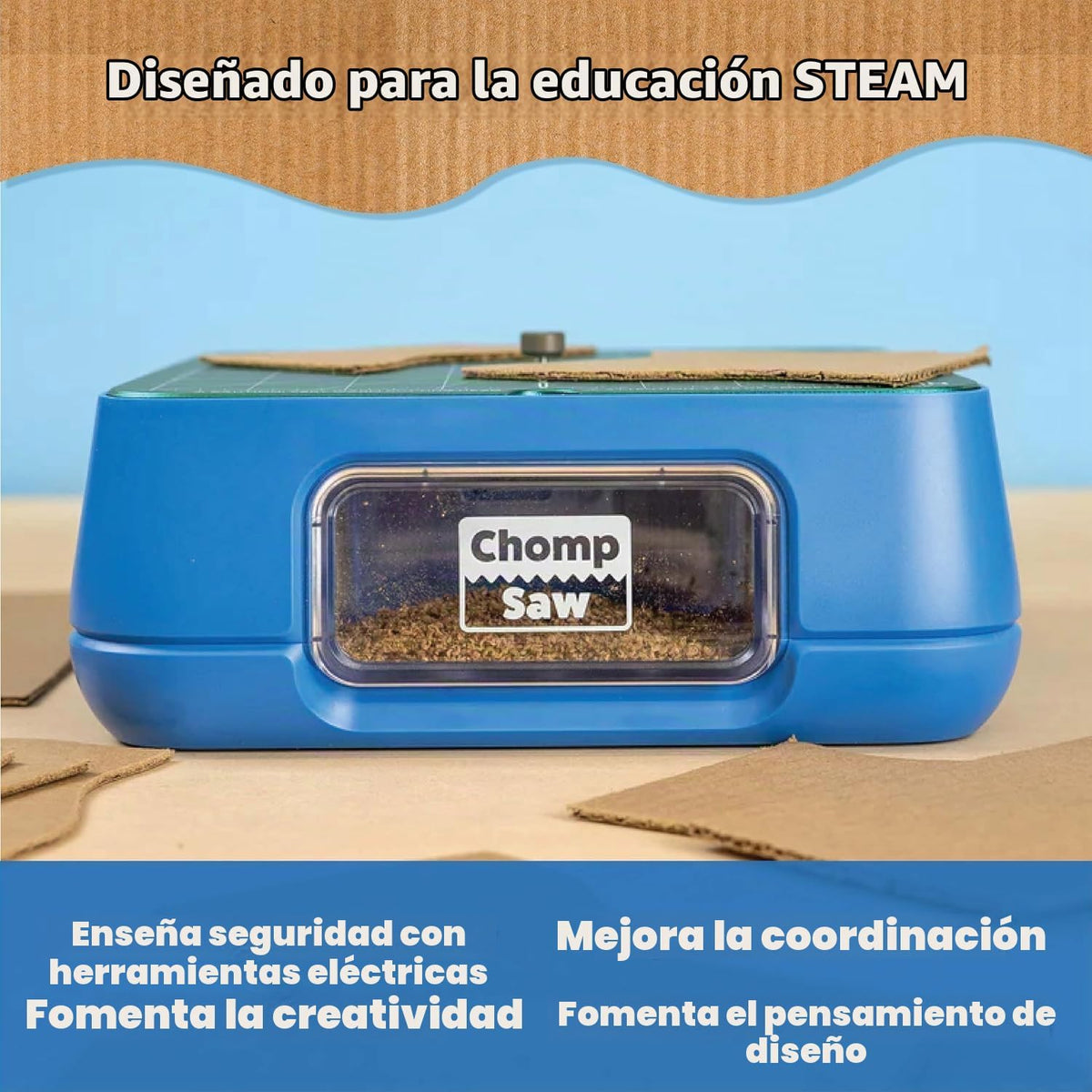 Chompshop Paquete de Diseñador – ChompSaw Segura para Niños con Libro del Inventor – Guía de Diseño de Ingeniería STEM y STEAM para Niños | Bocetos, Construcción con Cartón y Proyectos Creativos