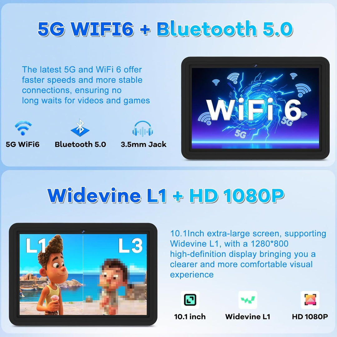 DMOAO Tableta para niños de 10,1 pulgadas Android 15-30 GB RAM+64 G...
