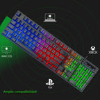 CHONCHOW Teclado y Ratón Gaming con Retroiluminación LED USB Cableado con Iluminación 104 Teclas 3600DPI 2 Botones Laterales Ratón Teclado Sensación Mecánica Compatible con PC Mac OS Xbox Ps4 Ps5 con