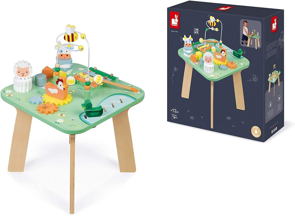 Janod Mesa de actividades de madera Pretty Meadow - 21.1 pulgadas de alto