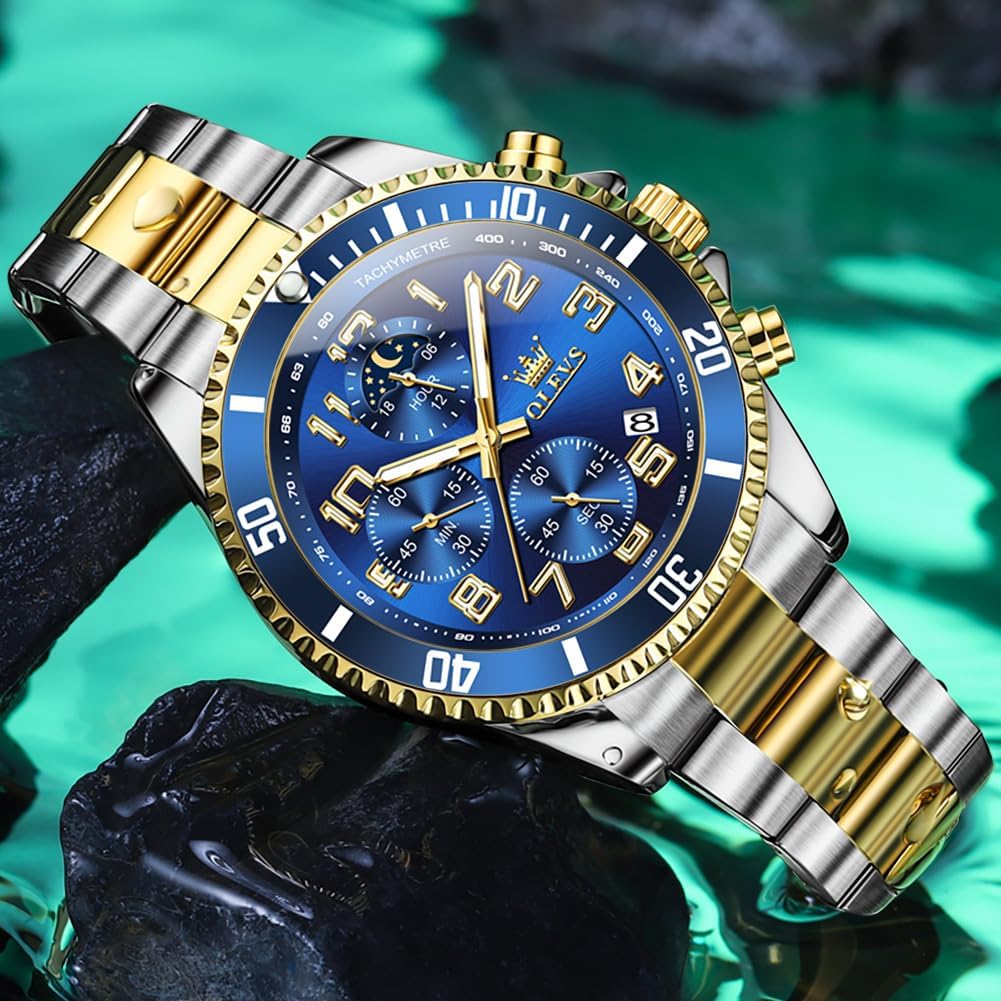 OLEVS Relojes para hombre, de cara grande, de acero inoxidable, resistente al agua, con fecha, analógicos, de cuarzo, modernos, de negocios, relojes de pulsera para hombre