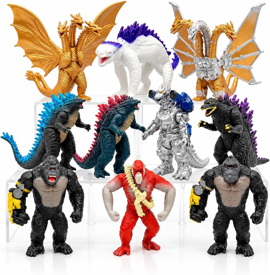 JAYKENIXO Juego de 10 figuras de acción de monstruo – Dragón, Cicatriz, Kong y Kaiju con articulaciones móviles, figuras de batalla coleccionables para niños, recuerdos de fiesta y regalos