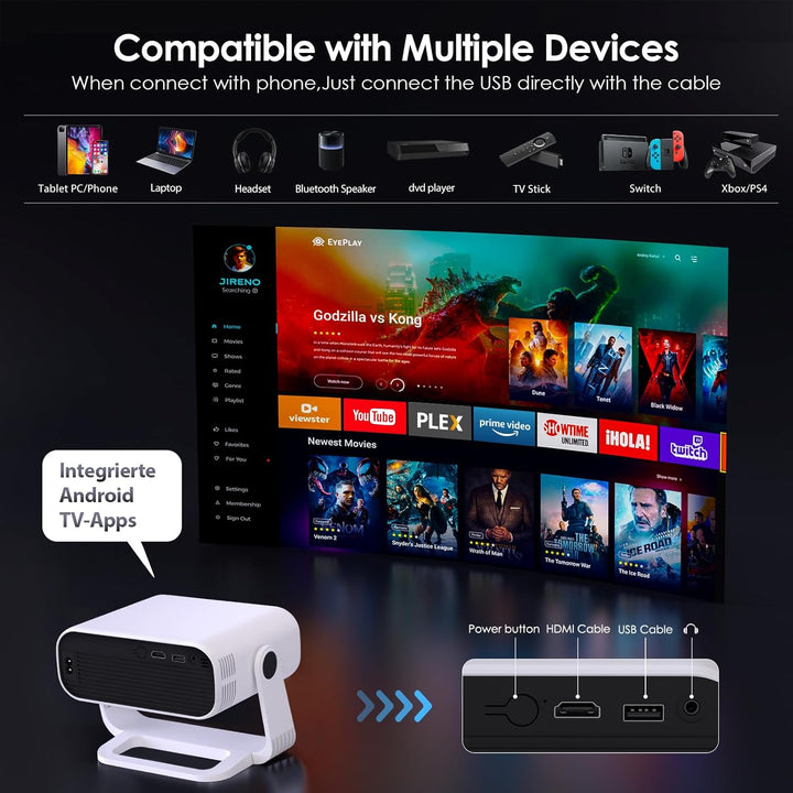 Proyector Mini Smart, con Wifi y Bluetooth, 220 ANSI 1080P HD, apli...