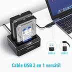 RSHTECH Estación de acoplamiento de disco duro de doble bahía USB-C/USB 3.0