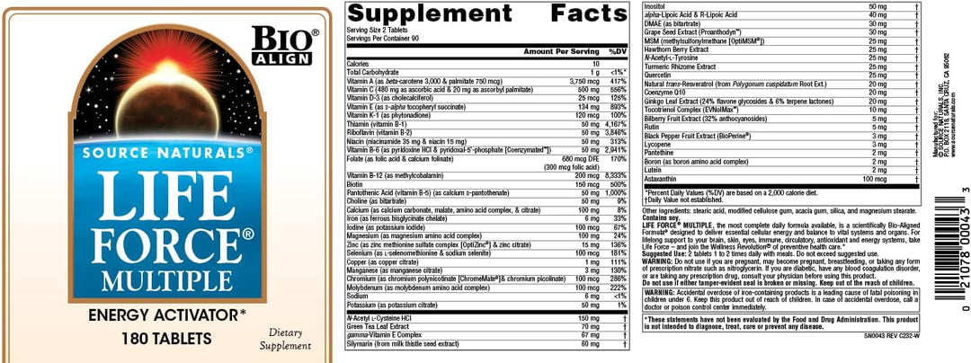 Source Naturals Life Force Multiple, Activador de Energía* - 180 Ta...