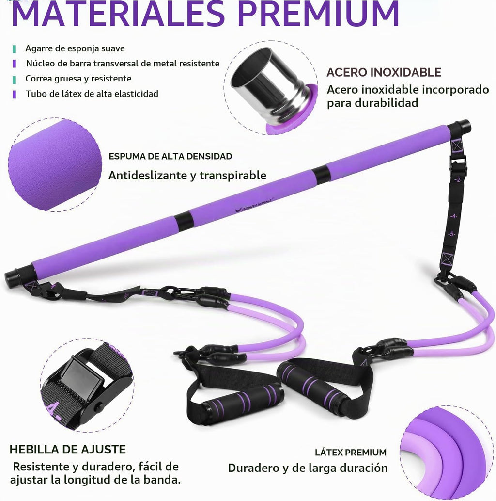 Kit de Barra de Pilates con Bandas de Resistencia, Equipo de Entrenamiento Pilates para Mujeres