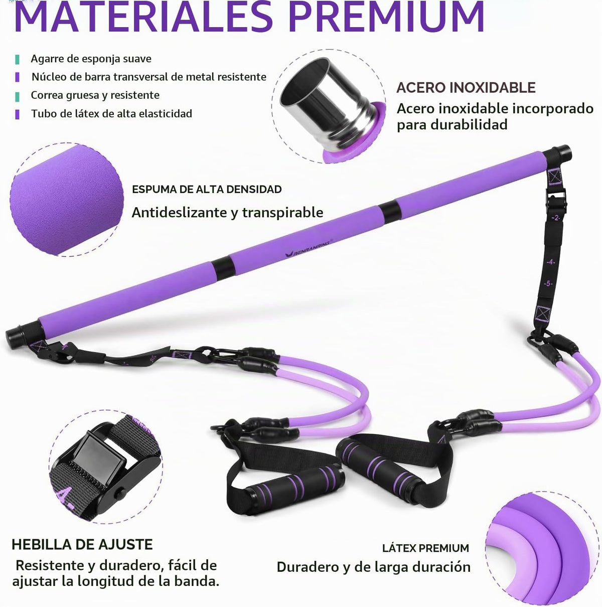 Kit de Barra de Pilates con Bandas de Resistencia, Equipo de Entrenamiento Pilates para Mujeres
