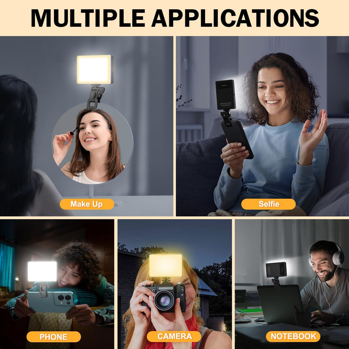 Luz de selfie de 120 LED para iPhone, luz de teléfono portátil con clip y adaptador de trípode de cámara, recargable de 5000 mAh, 3 modos de iluminación, CRI 97+ para grabación de video, TikTok, anillos de montaje de trípode