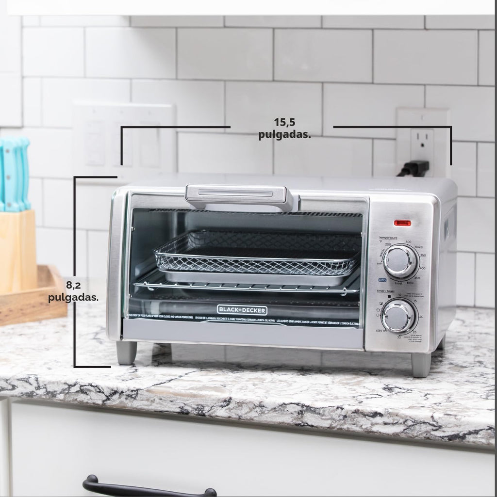 BLACK+DECKER - Horno tostador de 4 rebanadas, horno de encimera 5 en 1