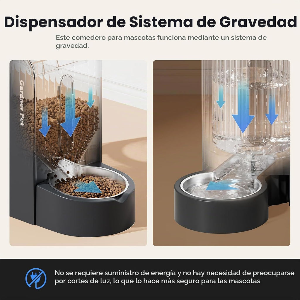 Comedero automático por gravedad para gatos, juego dispensador de agua y alimento, tazones de acero inoxidable