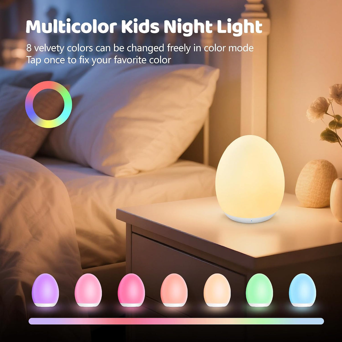 Lámpara Luz nocturna para niños, 7 colores cambiantes de luz de huevo