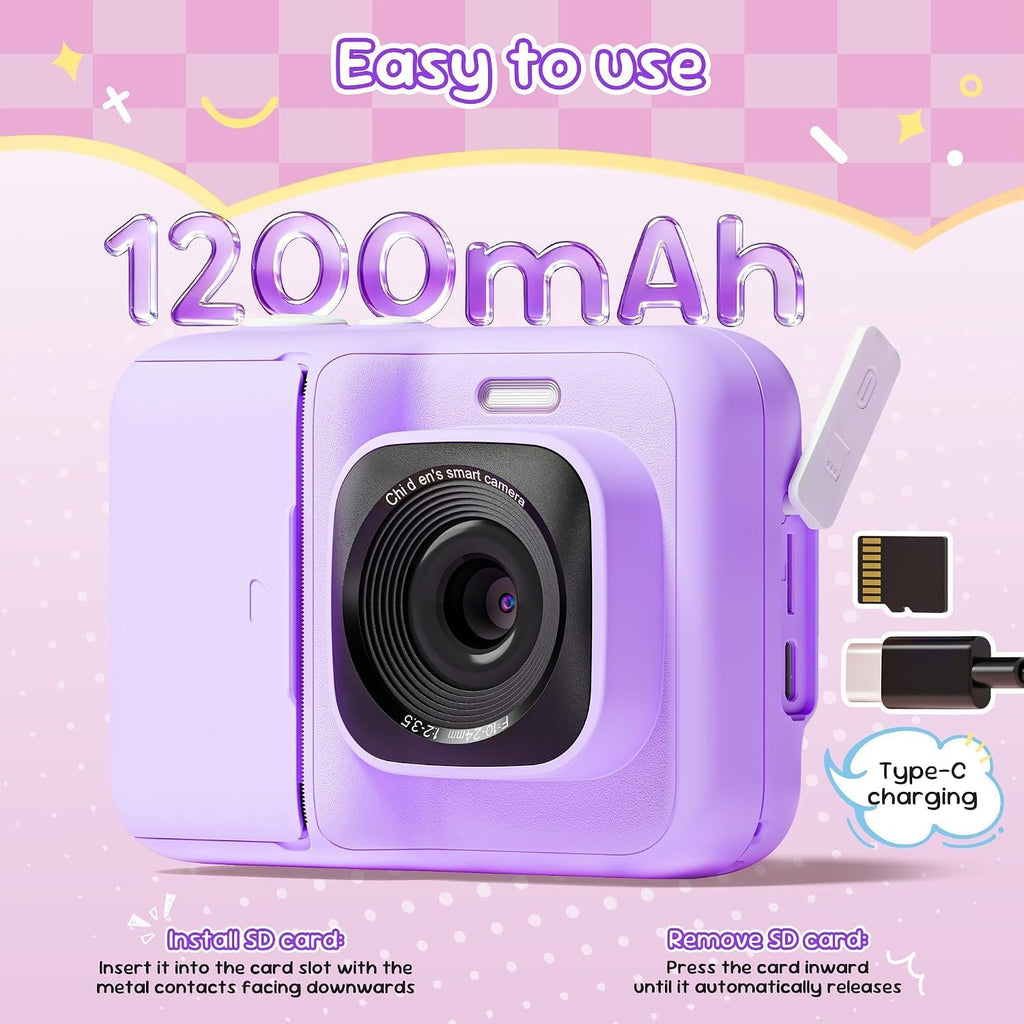 Cámara de impresión instantánea para niños, 1080P con tarjeta de 32