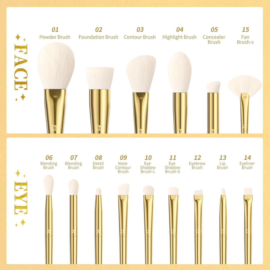 DUcare Juego de 15 brochas de maquillaje con soporte, brochas sinté...