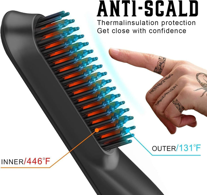 FEBOTE Cepillo iónico calentado para alisar el cabello para hombres...