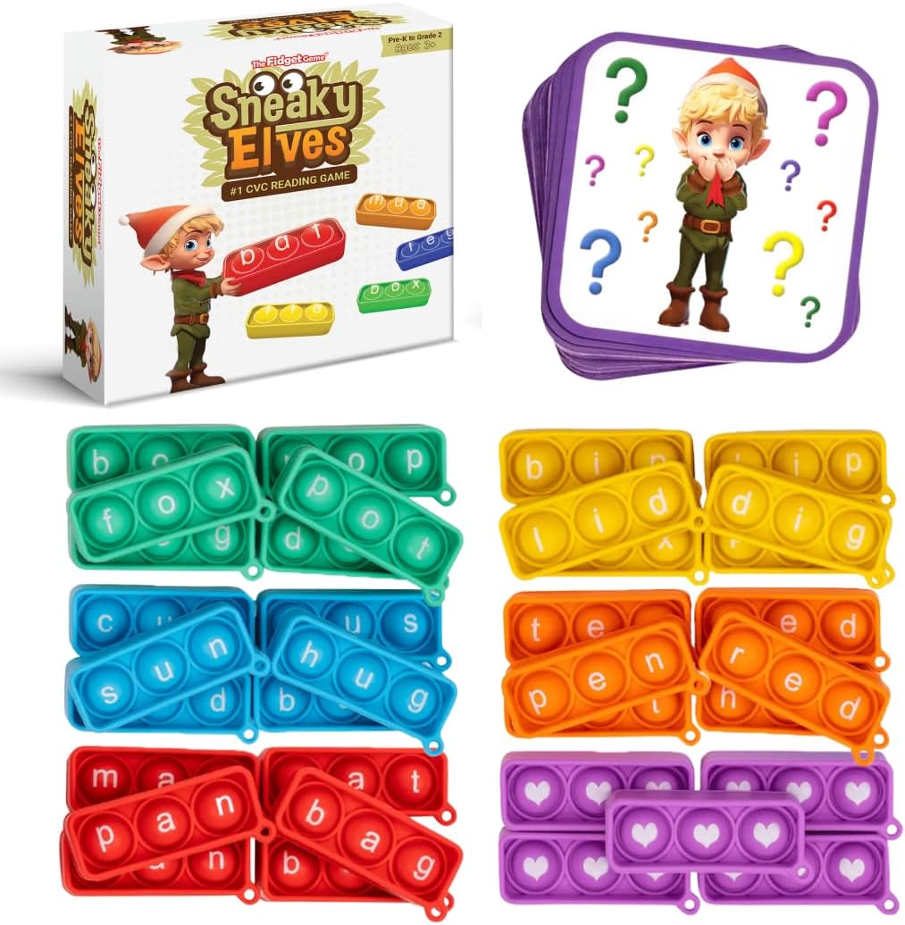 THE FIDGET GAME Elfos Furtivos, Juego de Palabras de Vista CVC, Juguete Sensorial Pop para Aprender y Deletrear, Actividades Educativas en el Aula de Kindergarten, Lectura Multisensorial y Tarjetas
