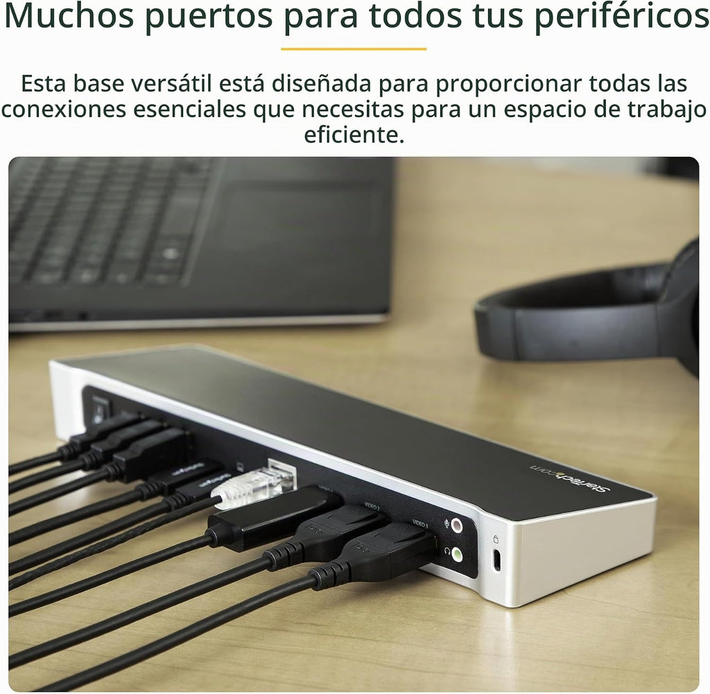 StarTech Dock DisplayLink USB-C triple 4K, HDMI DP, MacBook y Windows, 60 W