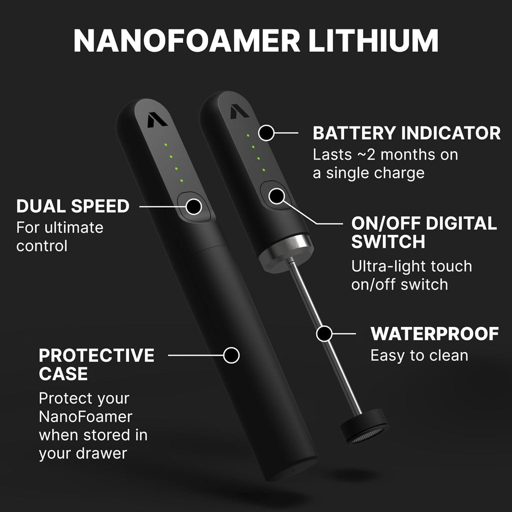 Subminimal NanoFoamer Espumador de Leche de Alto Rendimiento con Litio | Recargable USB-C, Resistente al Agua IP4, Doble Velocidad, Acero Inoxidable | Leche Microespumada Premium en 30 Segundos